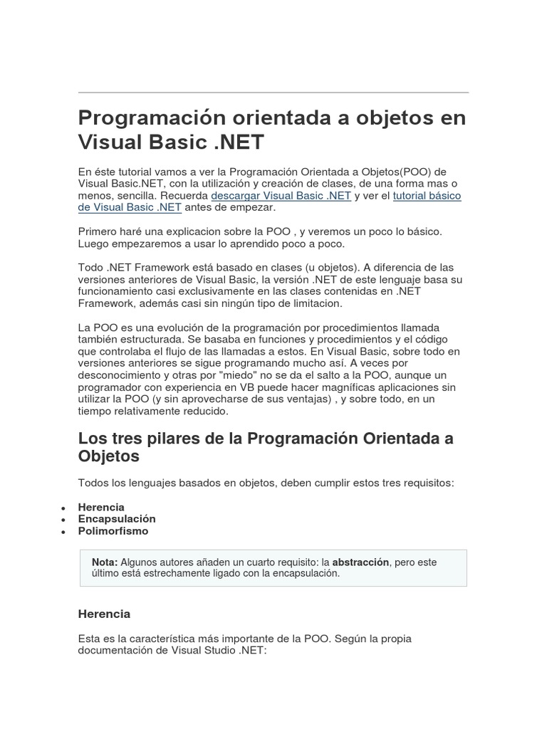 POO en Visual Basic .NET: Guía Completa | PDF | Objeto (informática ...