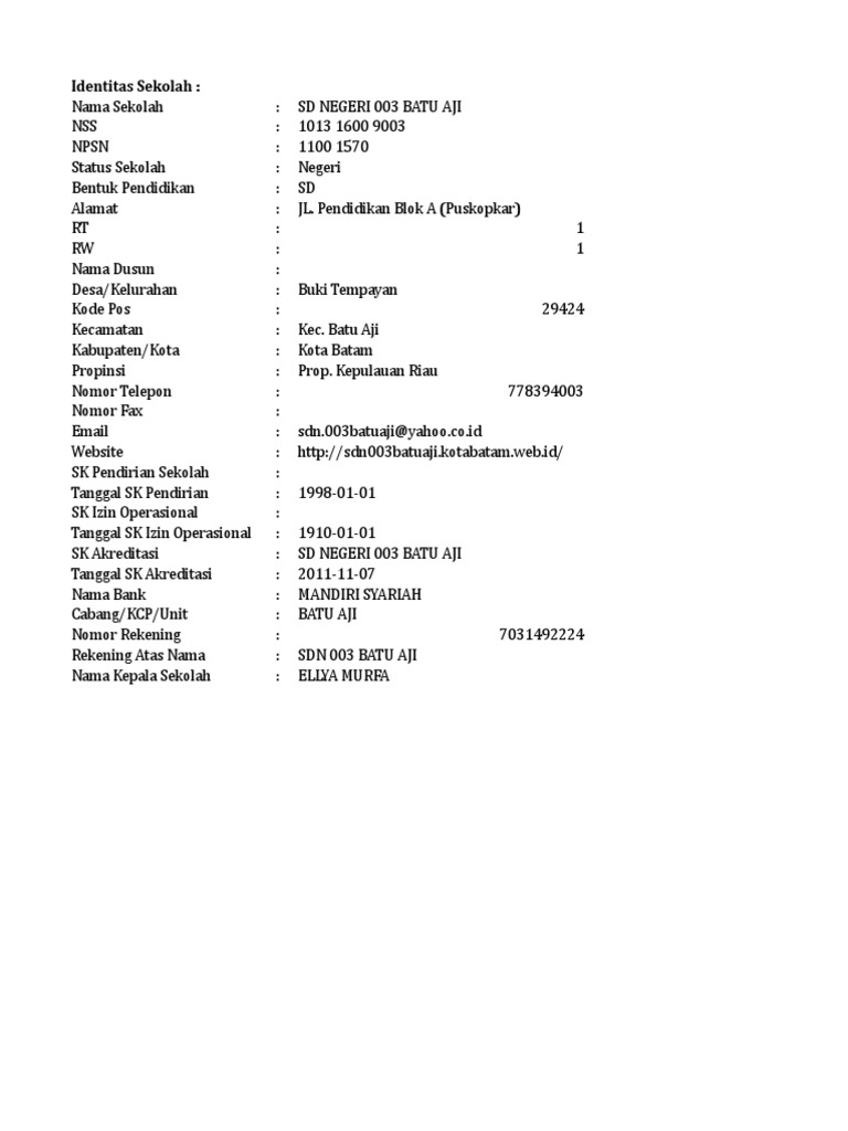 Data Siswa 003 Batu Aji