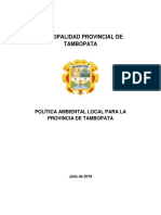 Política ambiental local de Tambopata 2016