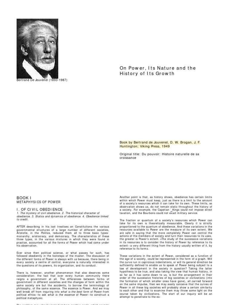 Bertrand de Jouvenel On Power | PDF | Sovereignty | Obedience (Human ...