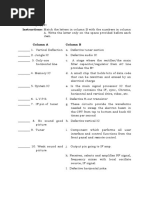 Written Test A. Matching Type: Instructions: Match The Letters in Column B With The Numbers in Column