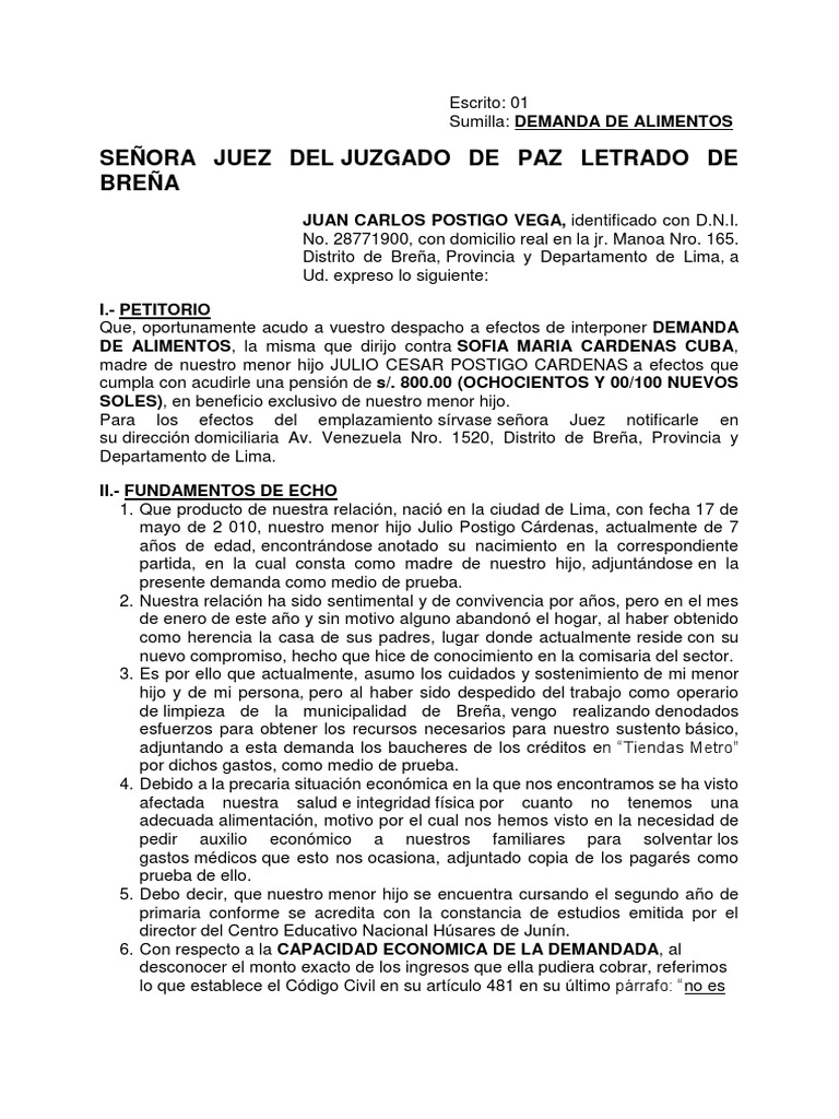 Modelo de Demanda de alimentos (Peru) Manutención de los hijos Gobierno