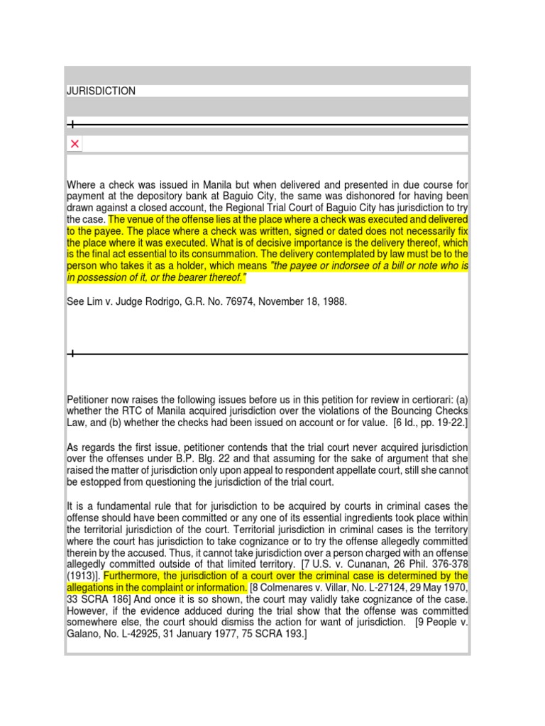 Jurisdiction Bp 22 And Estafa Download Free Pdf Cheque Laches