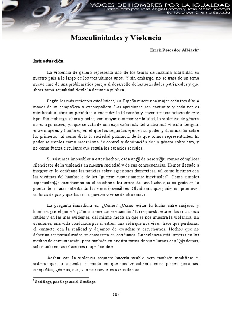 Masculinidades y Violencia de Género | PDF | Hombre | Patriarcado