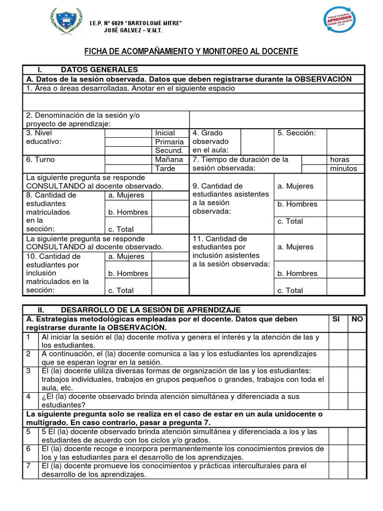 Ficha de Acompañamiento y Monitoreo Al Docente | PDF | Maestros ...