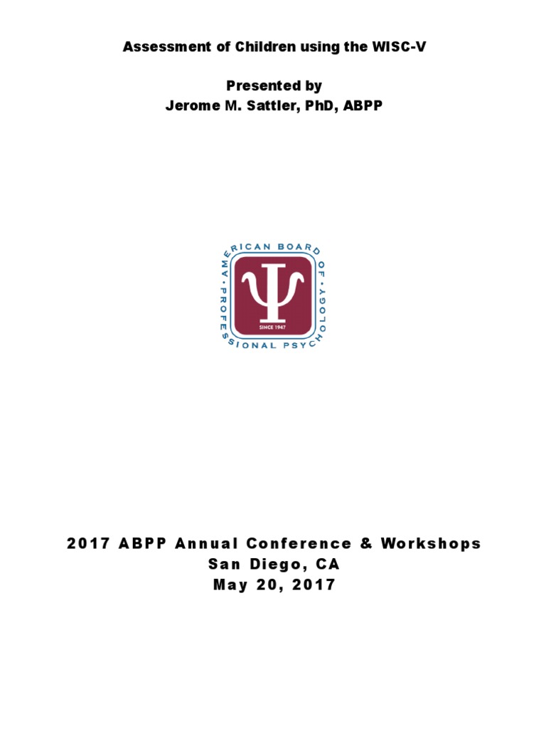 Sattler-Assessment of Children PDF | Download Free PDF | Wechsler Adult ...