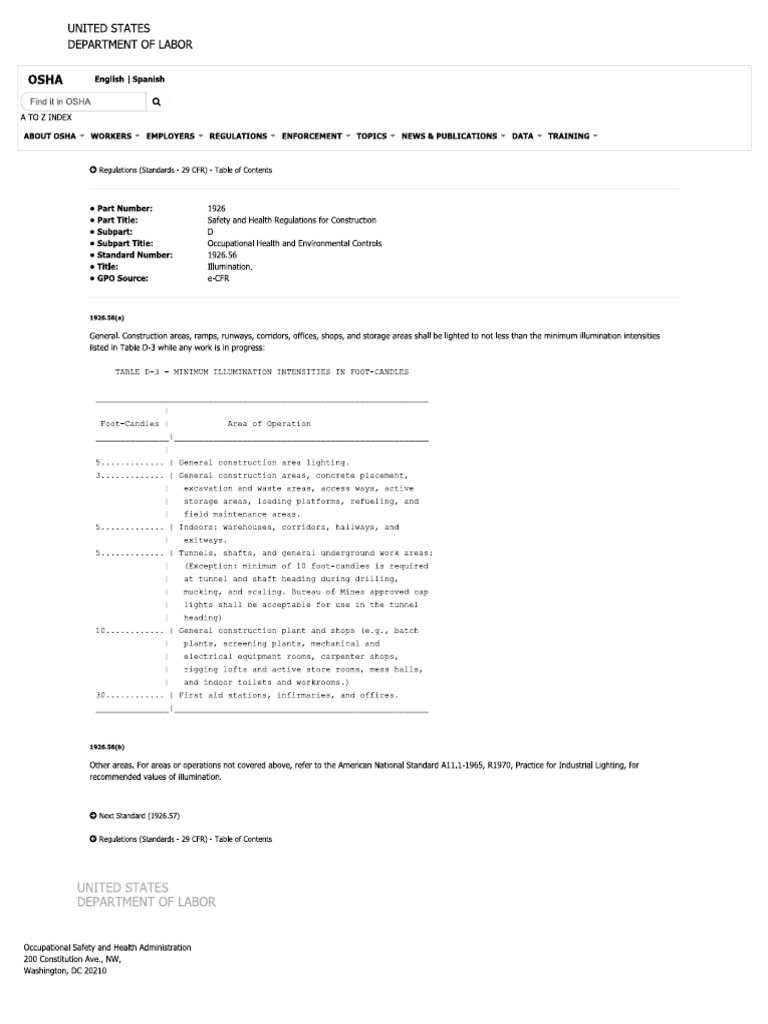 OSHA 1926.56 Lighting Requirements