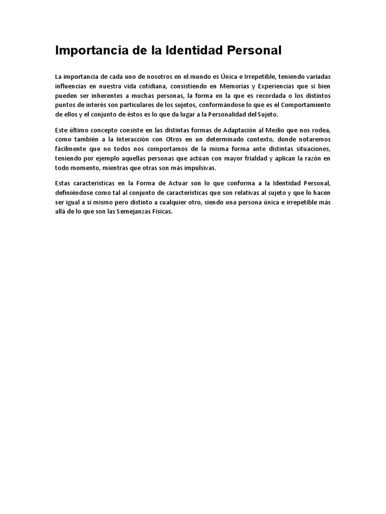 Importancia de la Identidad Personal | PDF | Hombre | Género