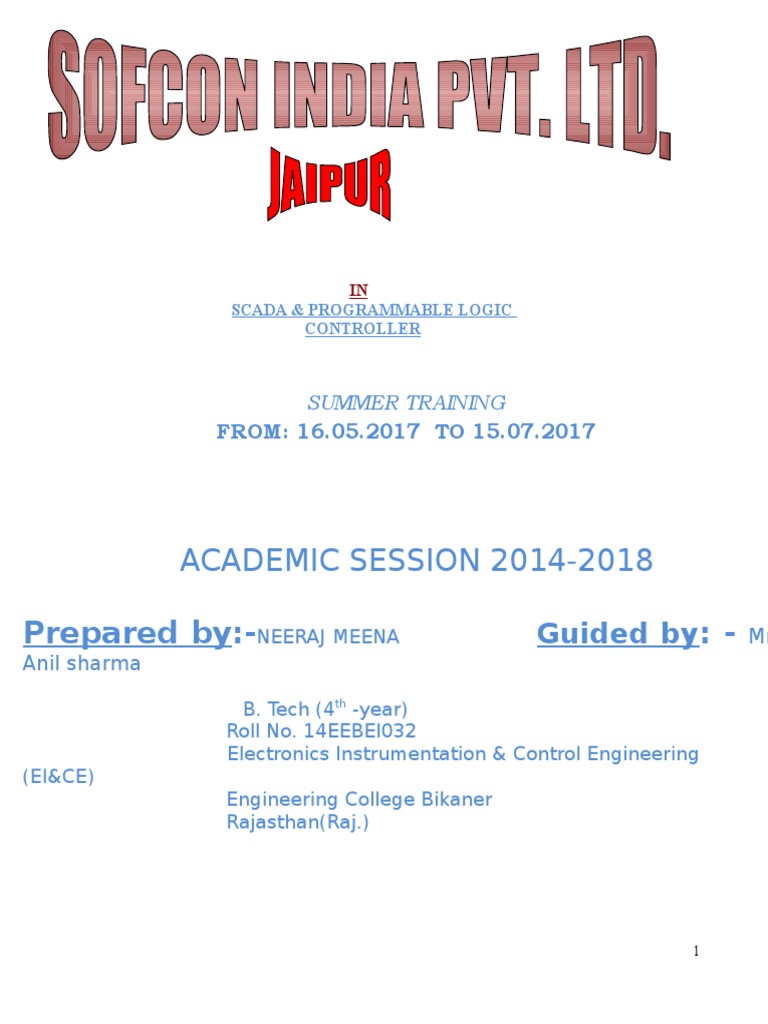 SCADA & PLC Summer Training Report | PDF | Programmable Logic ...