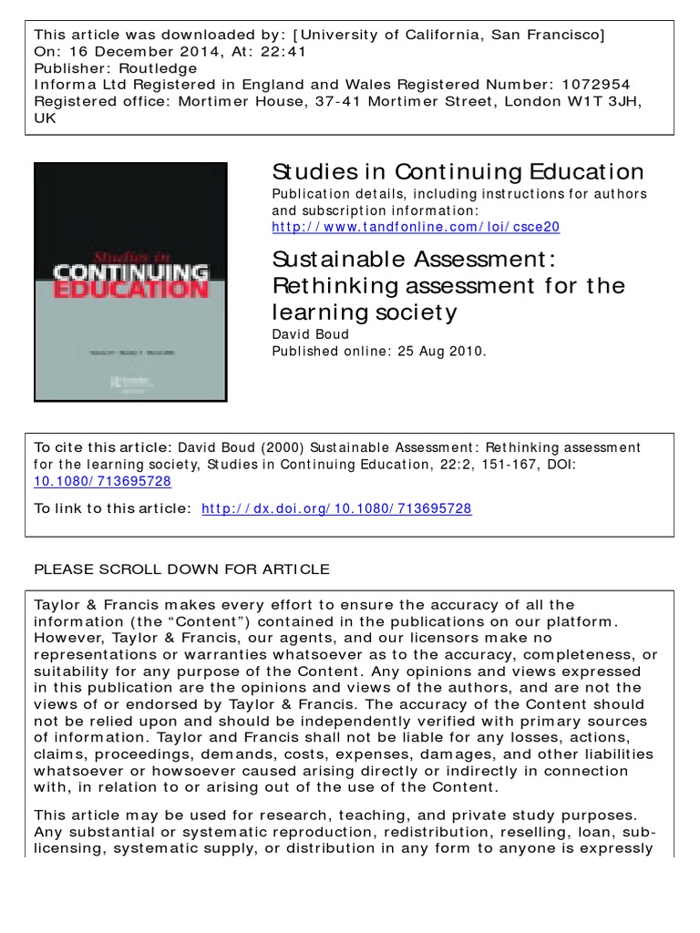 Studies in Continuing Education: To Cite This Article: David Boud (2000 ...
