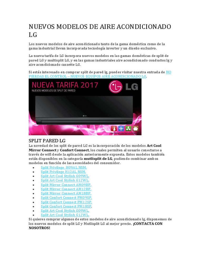 Nuevos Modelos de Aire Acondicionado Lg