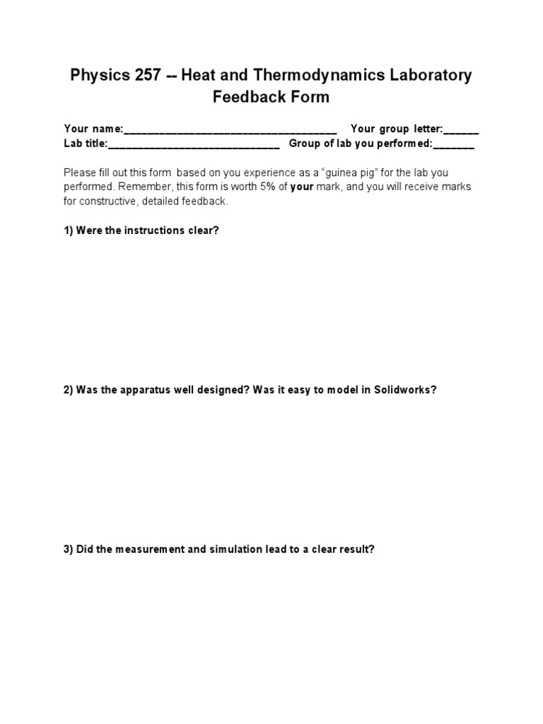 Heat and Thermodynamics Lab Feedback Form | PDF | Business | Computers