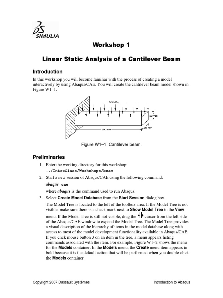Workshop 1 Linear Static Analysis of A Cantilever Beam: Abaqus | PDF ...