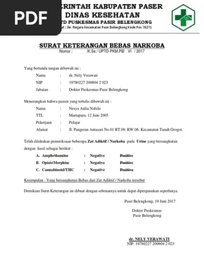 Contoh Surat Keterangan Sehat Dan Bebas Narkoba Nusagates