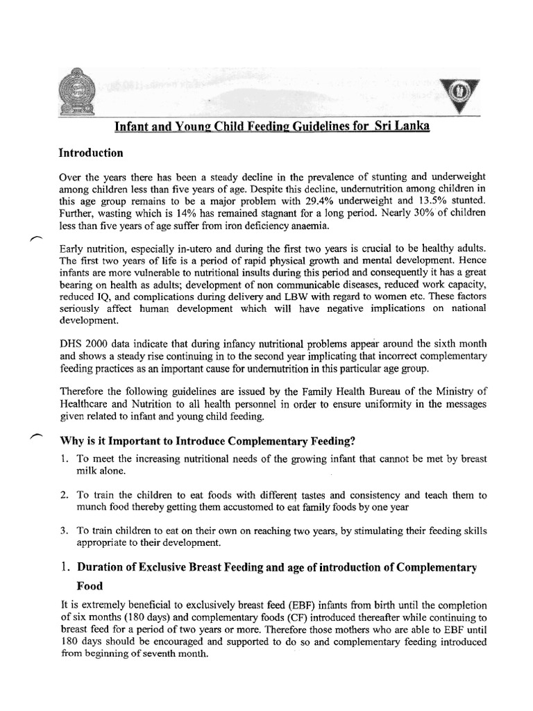 Guidelines On Infant and Young Child Feeding | PDF | Breastfeeding | Eating