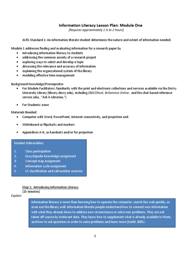 Information Literacy Module 1 Pdf Information Literacy Libraries