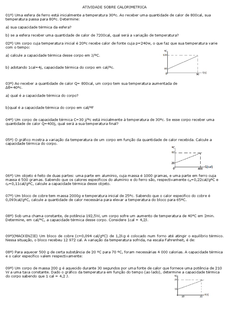 Atividade de Calorimetria e Capacidade Térmica | PDF