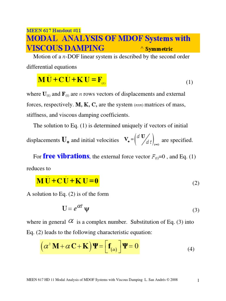HD 11 Damped Modal Analysis 2008 | PDF | Eigenvalues And Eigenvectors ...