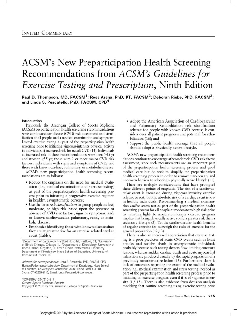 ACSM S New Preparticipation Health Screening.4 Cardiovascular