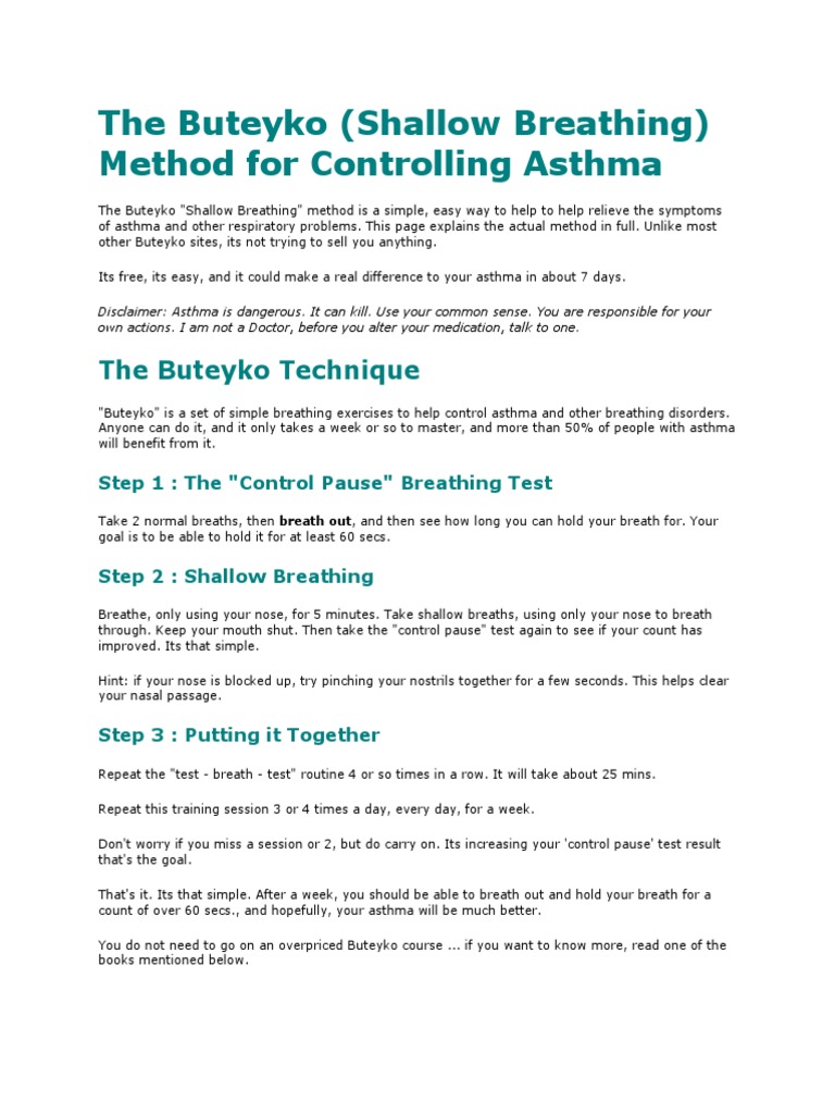 The Buteyko (Shallow Breathing) Method For Controlling Asthma PDF