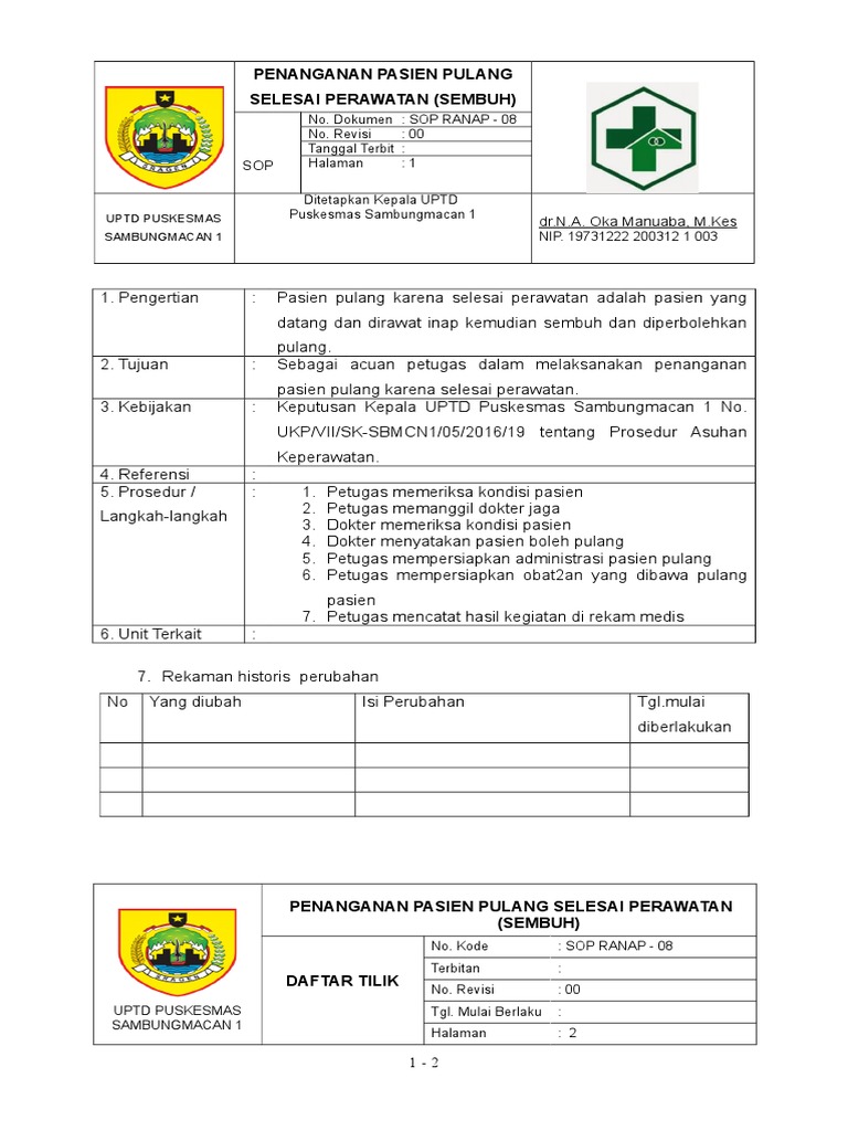 08 Sop Pasien Pulang Selesai Perawatan (Sembuh)