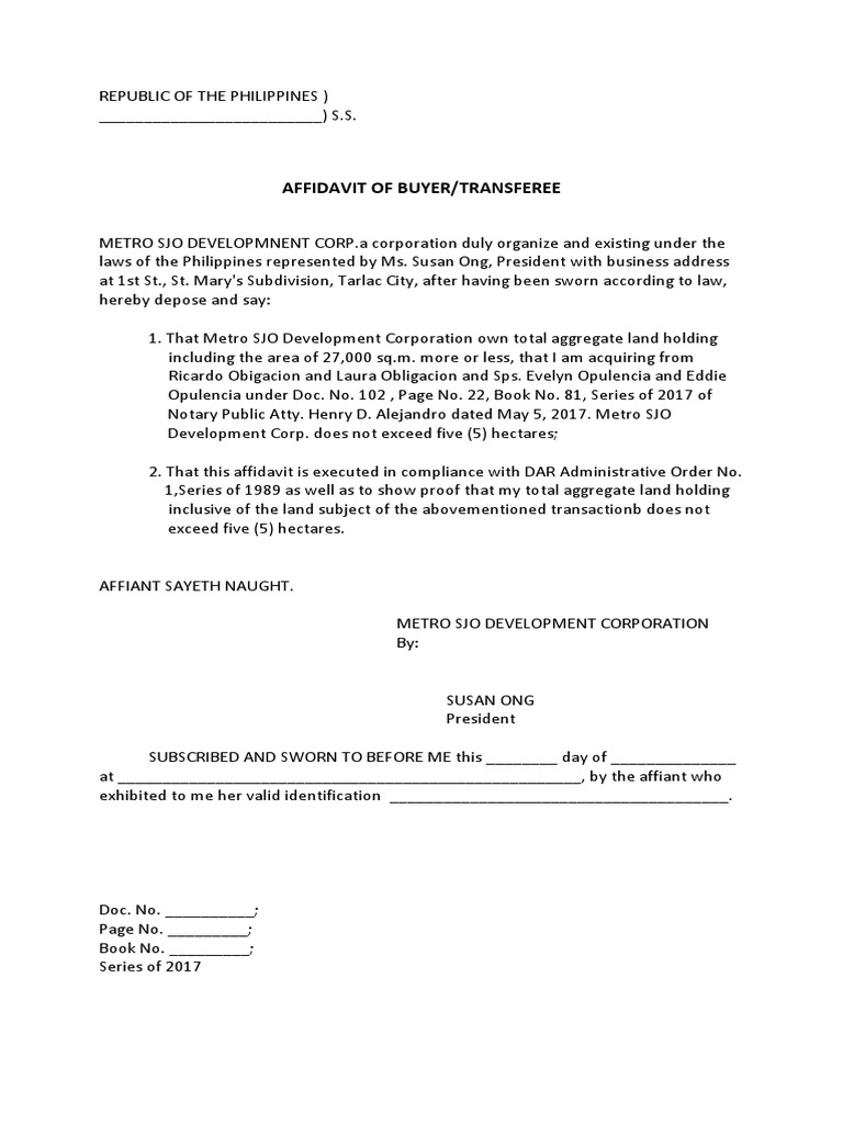 Affidavit of Buyer PDF