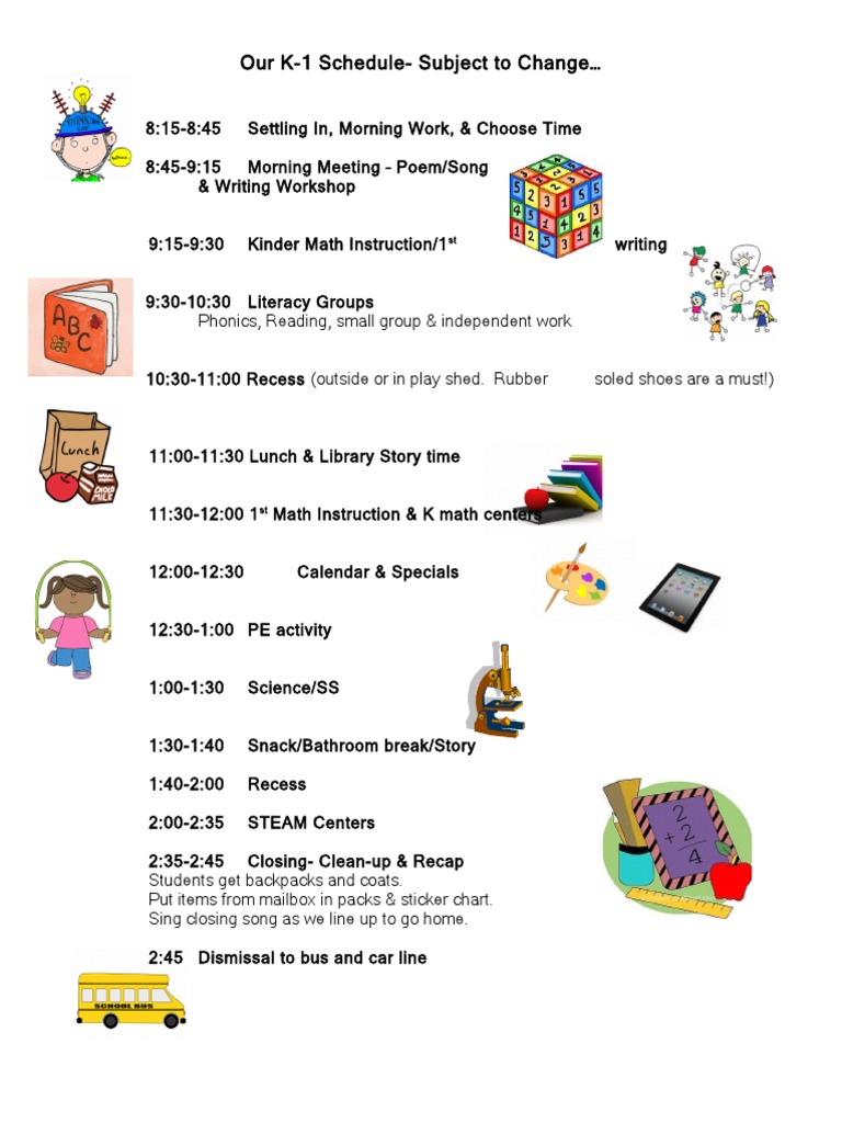 Daily Schedule | PDF | Language Arts & Discipline