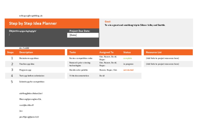 Step by Step Idea Planner: Objective: Project Due Date | PDF