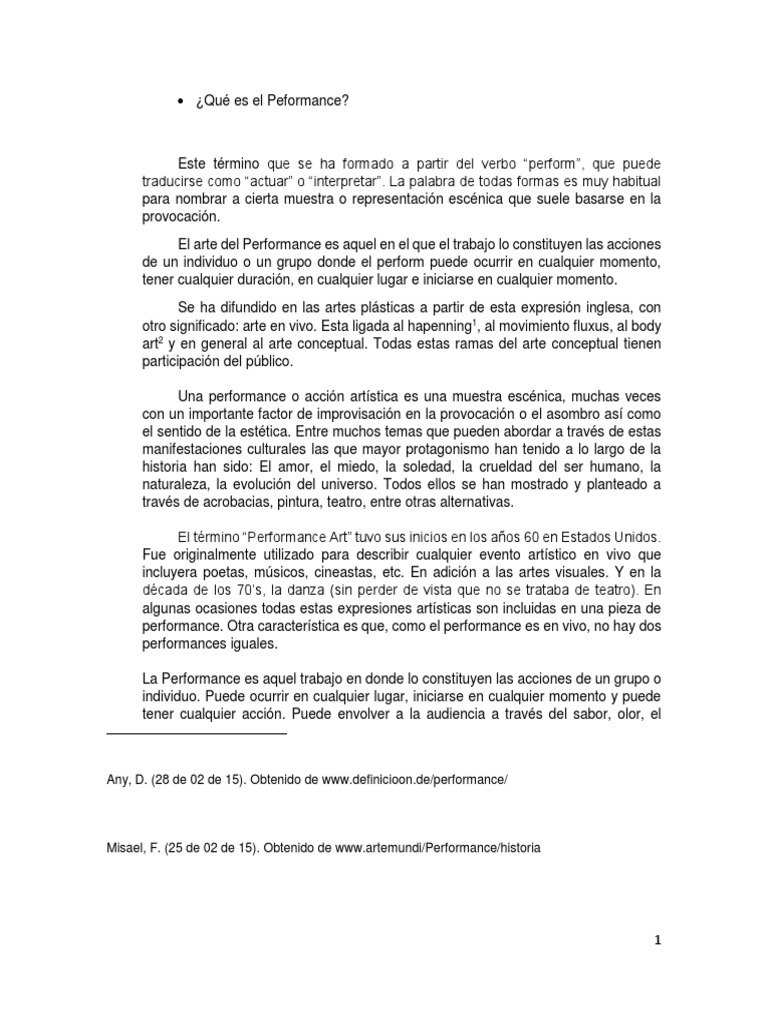 Definición y objetivos del Performance Art | PDF | Arte de performance ...