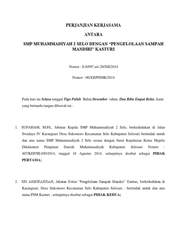Contoh Mou Sampah Rt