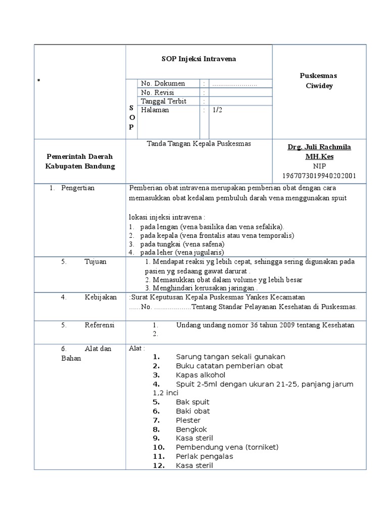 SOP Pemberian Obat Intravena | PDF