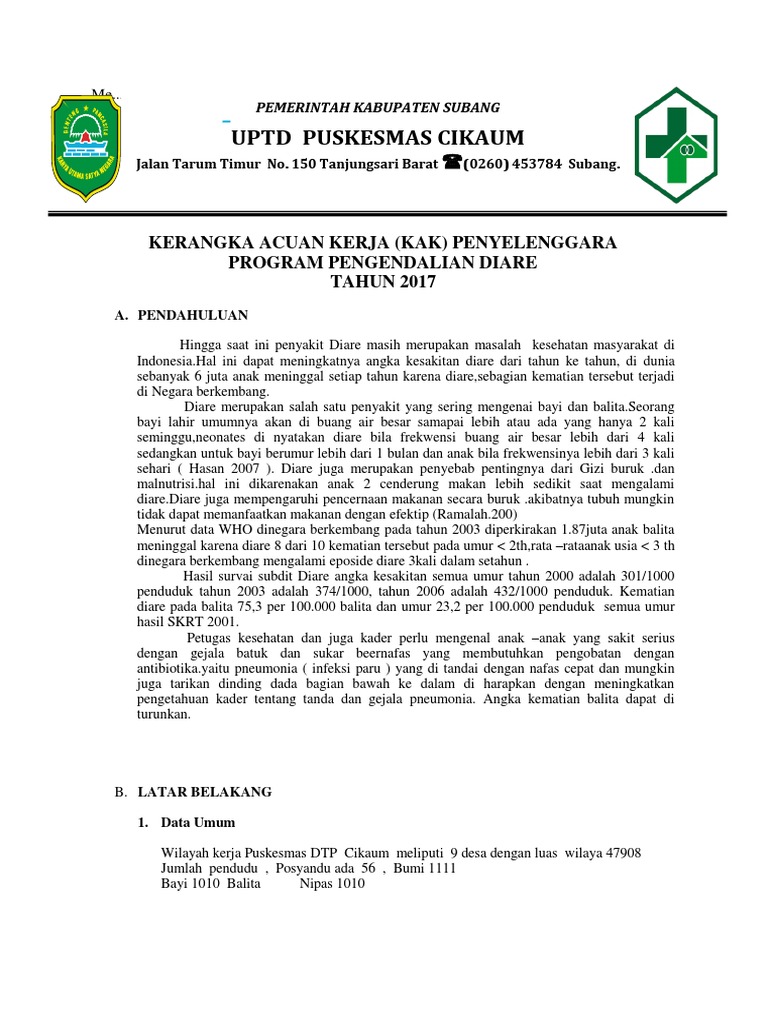 Contoh Kerangka Acuan Kerja( Diare