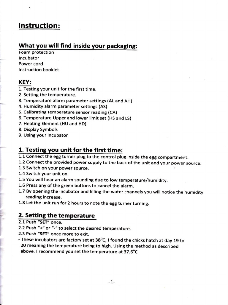 Micro Incubator Operating Manual