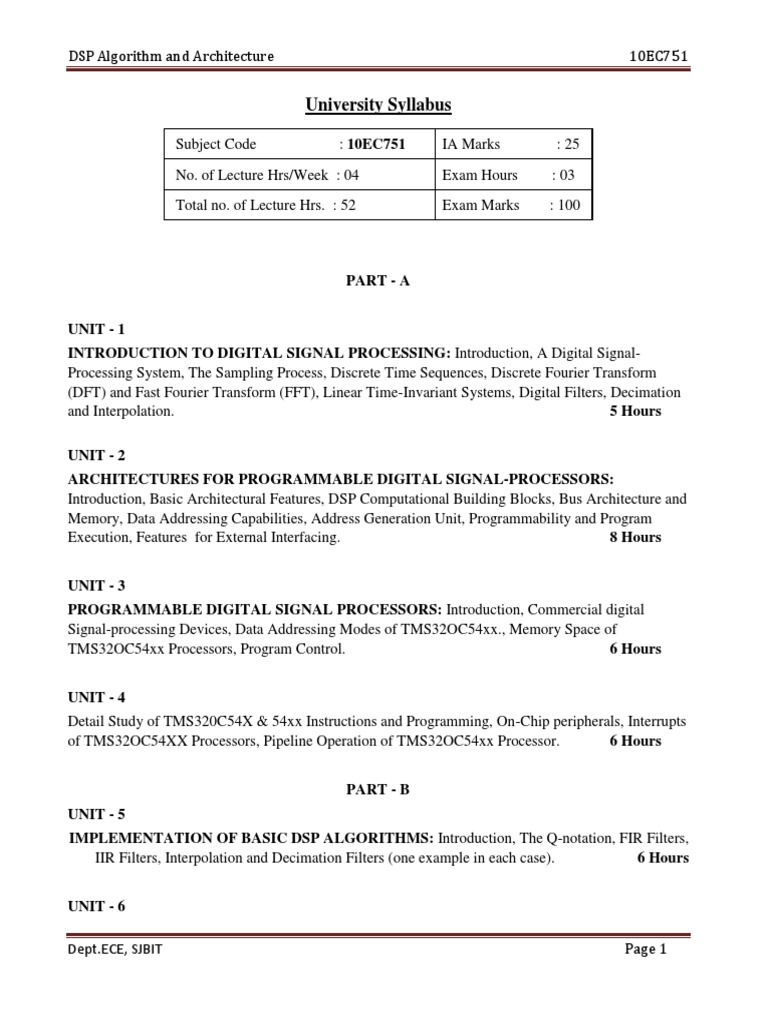 DSP Algorithms and Architectures Overview | PDF | Digital Signal ...