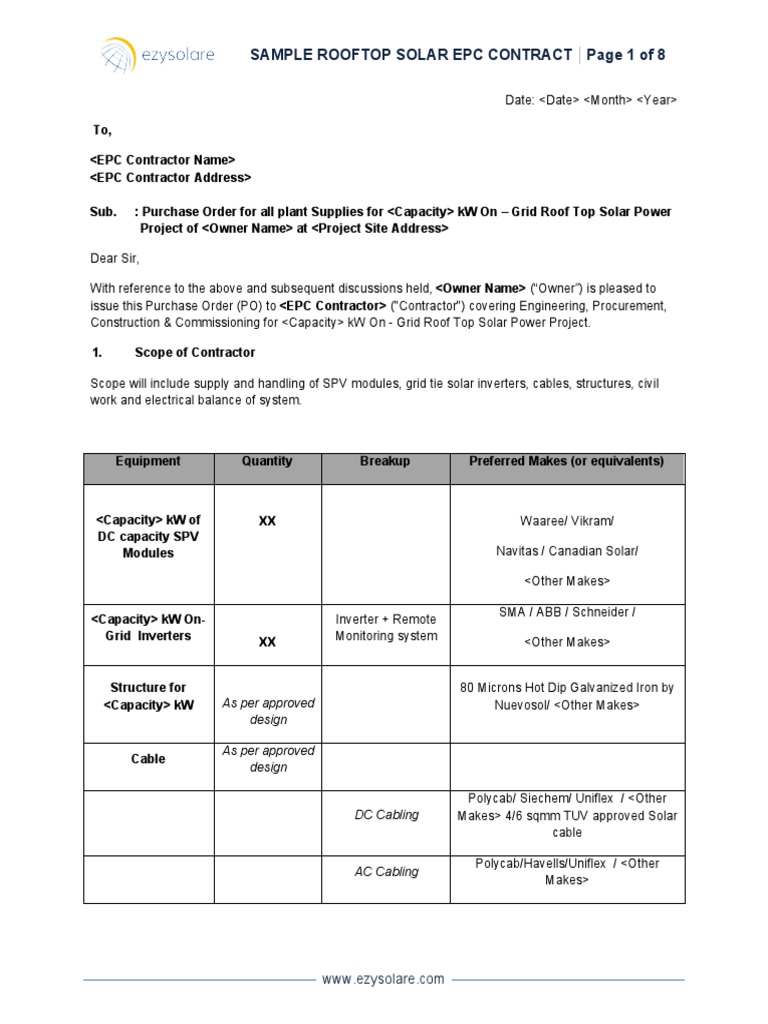 Rooftop Solar EPC Contract Template | PDF | Arbitration | Arbitral Tribunal