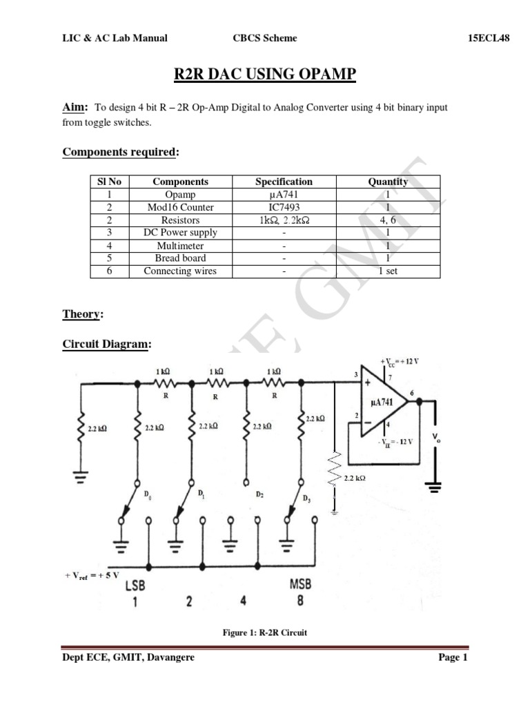 R2R Dac Using Opamp: LIC & AC Lab Manual CBCS Scheme 15ECL48 | PDF ...