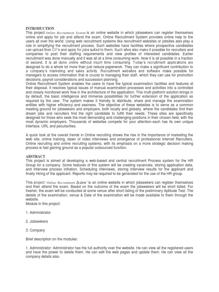 Online Recruitment System Abstract | PDF | Recruitment | Floppy Disk