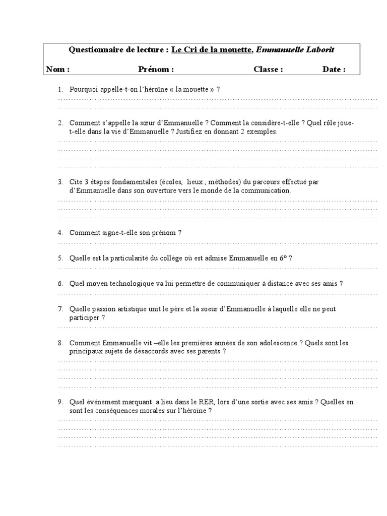 Le Cri De La Mouette Resumé Par Chapitre