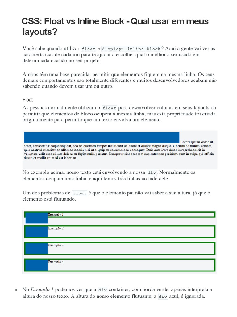 CSS Float Vs Inline Block Download grátis PDF Folhas de estilo em