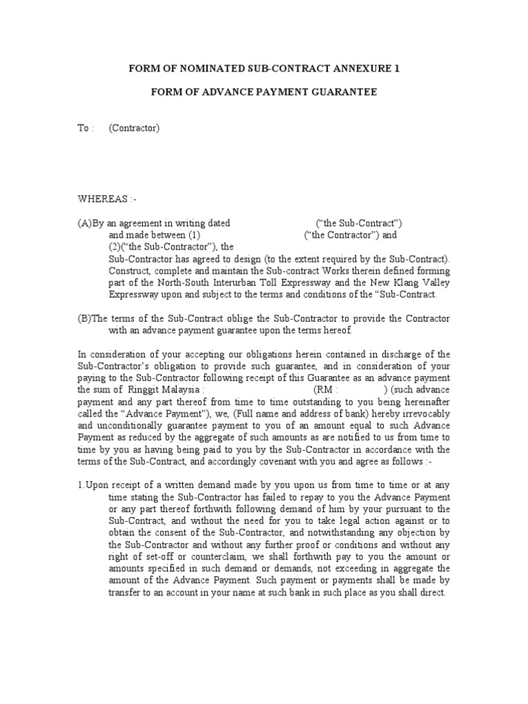 Nominated Sub-Contractor Guarantee Form | PDF | Guarantee | Private Law