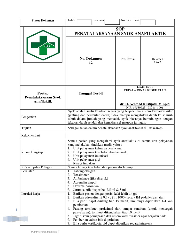 Sop Penatalaksanaan Syok Anafilaktik