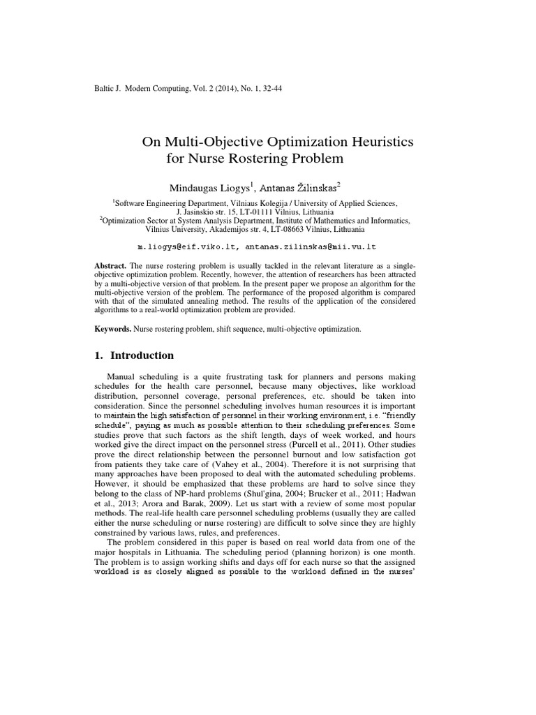 Article - On Multi-Objective Optimization Heuristics For NSP | PDF ...