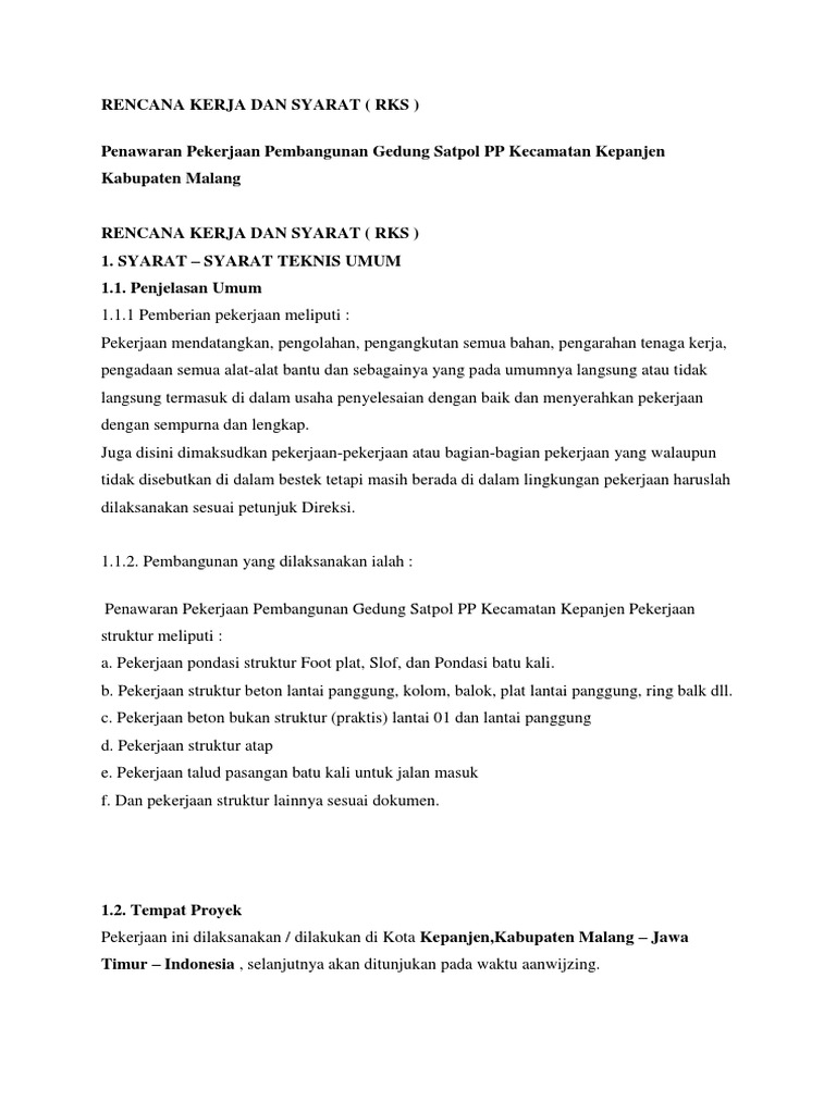 Contoh Rencana Kerja Dan Syarat (RKS) | PDF