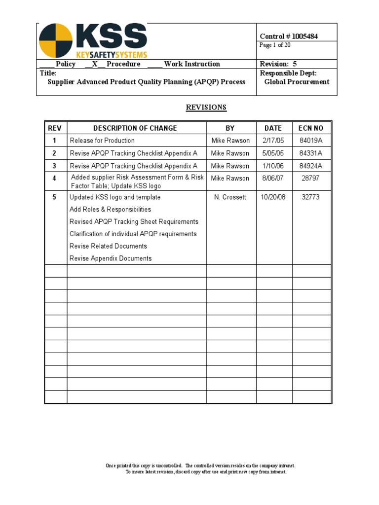Apqp Supplier Procedure PDF | PDF | Specification (Technical Standard ...
