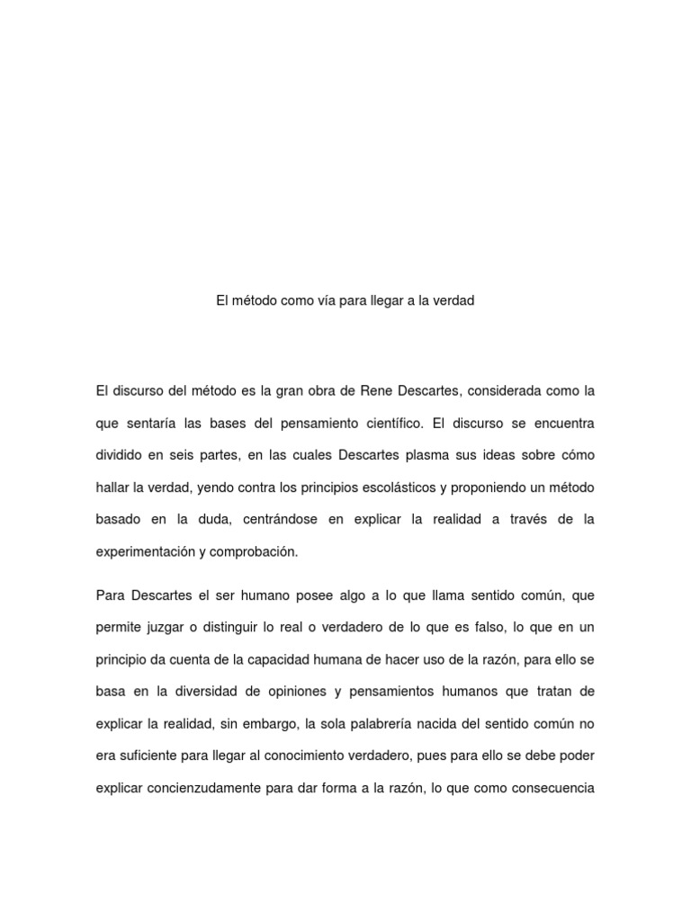 El Método Como Vía para Llegar A La Verdad | PDF | Verdad | René Descartes