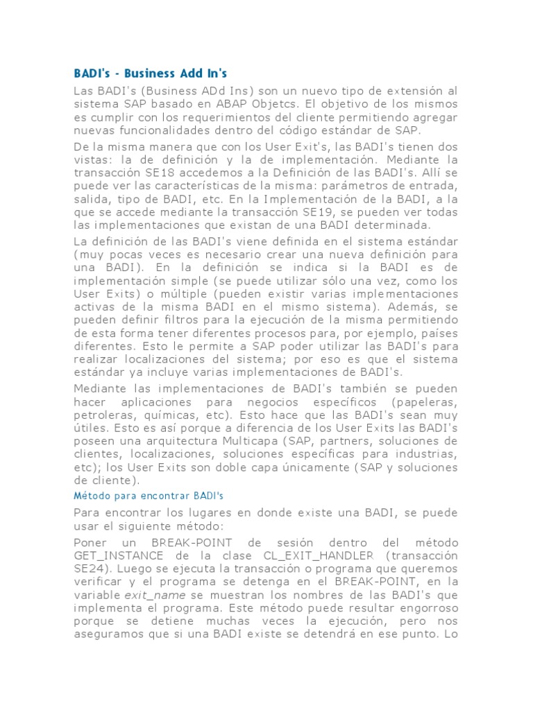 Introducción a las BADI en SAP | PDF | Sap Se | Ingeniería de software