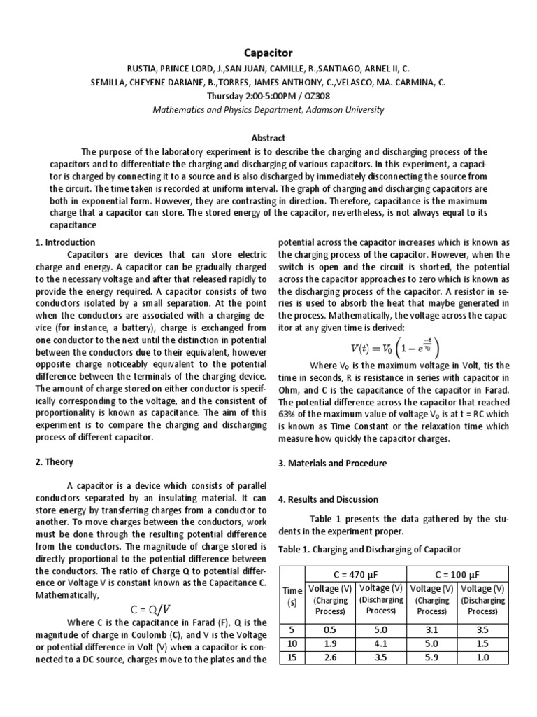 Capacitor Lab Report Volt Capacitor