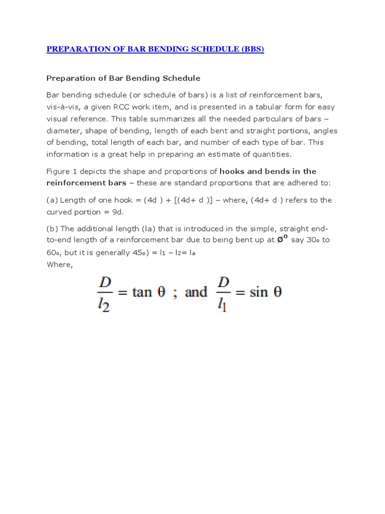 Preparation of Bar Bending Schedule | PDF