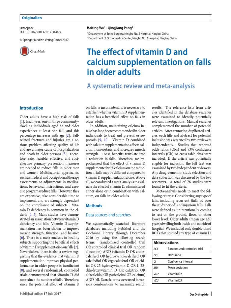 The Effect of Vitamin D and Calcium Supplementation On Falls in Older
