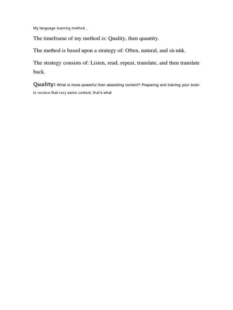 Quality:: My Language Learning Method | PDF | Career & Growth
